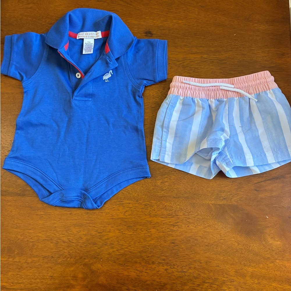 Beaufort Bonnet 0-6 months 
Polo & swim shorts